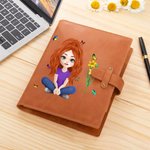 Personalised 3D Cartoon Character Birth Flower A5 PU Leather Notebook Cover with Name and Storage Pocket Birthday Travel Essentials Gift for Women