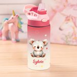 Bouteille Isotherme 355 ml Personnalisée avec Nom et Motif d'Animal Essentiel avec Anse et Paille Cadeau Anniversaire pour Enfant