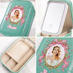 Personalized Princess Photo Frame PU Leather Travel Jewelry Box with Name and LED Makeup Mirror Birthday Wedding Bridal Shower Gift for Girls Brides