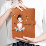Personalised 3D Cartoon Character Birth Flower A5 PU Leather Notebook Cover with Name and Storage Pocket Birthday Travel Essentials Gift for Women