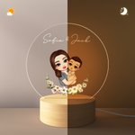 Lámpara de noche LED con nombre y base de madera Personalizada Mamá y niño de dibujos animados Flor de nacimiento Cumpleaños Decoración del hogar Regalo del Día de la Madre para mamá Abuela