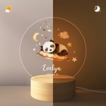 Spersonalizowana akrylowa lampka nocna LED Sleep Animal Panda Zebra z drewnianą podstawą i imieniem Dekoracja pokoju dziecięcego Prezent urodzinowy dla dzieci