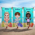 Personalised Cartoon Kid Character Marine Theme Oversized Quick Dry Beach Towel with Name Birthday Summer Holiday Accessories Gift for Boys Girls