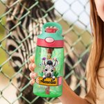 Personalized Cute Fawn Kitten Cartoon Animal Pattern Name Water Bottle with Silicone Straw and Handle Birthday Back to School Gift for Boys Girls