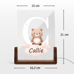 Veilleuse LED Personnalisée avec Nom et Motif d'Animal Décoraton de Chambre avec Socle en Bois Cadeau Anniversaire Noël pour Bébés Enfants