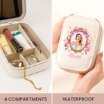Personalized Princess Photo Frame PU Leather Travel Jewelry Box with Name and LED Makeup Mirror Birthday Wedding Bridal Shower Gift for Girls Brides