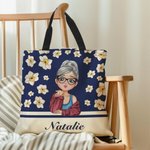 Personalizado de dibujos animados Chica Volando Nacimiento Flor Bolsa grande con nombre Uso diario Viaje Esencial Cumpleaños Aniversario Regalo para Mujeres