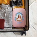 Personalized Princess Photo Frame PU Leather Travel Jewelry Box with Name and LED Makeup Mirror Birthday Wedding Bridal Shower Gift for Girls Brides