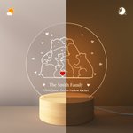 Personalisierte Herz Bär Familie Acryl LED-Nachtlicht mit hölzernen Basis und Text Home Decor Geburtstag Muttertag Vatertag Geschenk für Mama Papa Familie