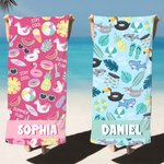 Personalized Summer Theme Oversized Quick Dry Beach Towel with Name Travel Accessories Holiday Gift for Kids