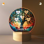 Gepersonaliseerd LED-nachtlampje in glas-in-loodstijl met 2-16 hartnamen en houten voet Home Decor Verjaardag Moederdagcadeau voor familie