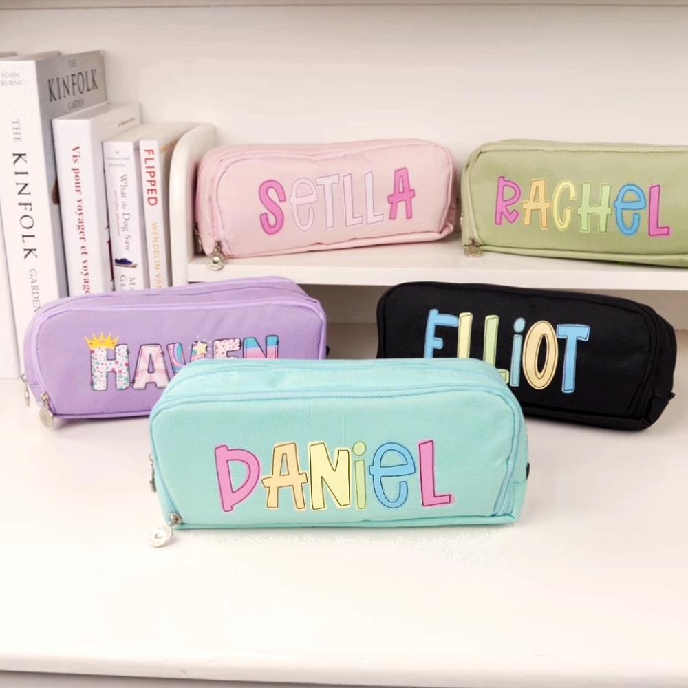 Personalised Large Capacity Pencil Apple Three Compartments Name Pencil Case Pouch Bag School Supplies Back to School Gift for Kids 3