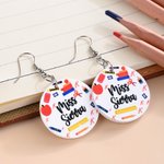 Personalize Apples Pencils Crayons Staplers Acrylic Dangle Earrings with Name Teacher's Day Birthday Gift for Teacher