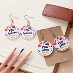 Personalize Apples Pencils Crayons Staplers Acrylic Dangle Earrings with Name Teacher's Day Birthday Gift for Teacher