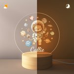 Personalised Cute Lion Bear Animal Astronauts Solar System Planets LED Night Light with Name and Wooden Base Nursery Decor Birthday Gift for Kids