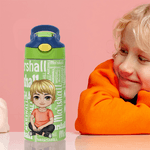 Bouteille d’Eau Isolante 355 ml Personnalisée avec Personnage de Dessin Animé et Nuage de Mots du Nom Cadeau de Rentrée Scolaire pour Enfants