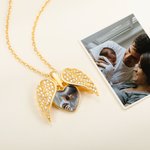 Mijn Beschermengel Altijd Dichtbij Mijn Hart - Gepersonaliseerde Sterling Zilveren Engelvleugel Foto Medaillon Ketting