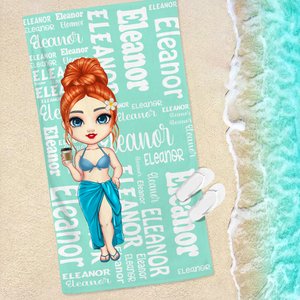 Henkilökohtainen sarjakuva Word Cloud merkkiä Nopea kuivua ylisuuri rantapyyhe nimi kesällä Beach Party Travel Essentials syntymäpäivälahja naisille
