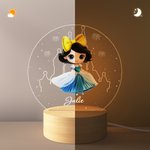 Personalized Cute Cartoon Fairy-tale Princess Acrylic LED Night Light with Wooden Base Home Decor Birthday Children's Day Gift for Girls