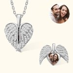 My Guardian Angel Always Close to My Heart - Personalised Sterling Silver Angel Wing Photo Locket Necklace