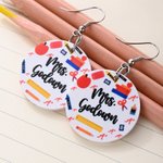 Personalize Apples Pencils Crayons Staplers Acrylic Dangle Earrings with Name Teacher's Day Birthday Gift for Teacher
