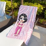 Personalised Cartoon Word Cloud Characters Quick Dry Oversized Beach Towel with Name Summer Beach Party Travel Essentials Birthday Gift for Women