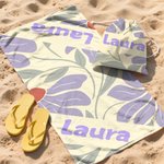 Gepersonaliseerd Deens Bloem Sneldrogend 2-in-1 Opvouwbaar Strandlaken Alles-in-één Tas met Naam Strandfeest Reis Verjaardagscadeau voor Vrouwen