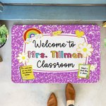 Personalized Multicolor Pencil Rainbow Welcome to Classroom Non-Slip Doormat with Text Teacher's Day Back to School Gift for Teacher