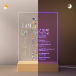Gepersonaliseerd Bloemkruis Bijbelvers Naam LED Nachtlampje met Houten Voet Eerste Heilige Communie Doopcadeau voor haar