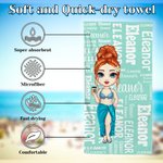 Personalised Cartoon Word Cloud Characters Quick Dry Oversized Beach Towel with Name Summer Beach Party Travel Essentials Birthday Gift for Women