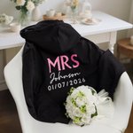 Personalised Just Married Mrs Mr Multicolour 100% Cotton Zip Up Hoodie with Name Wedding Bridal Shower Honeymoon Gift for Bride Groom Couple