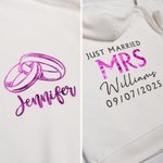 T-shirt personnalisé Just Married Mrs Mr Multicolore 100% coton avec nom Mariage Bridal Shower Honeymoon Gift for Bride Groom Couple