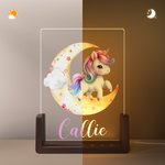 Personalized Cute Fantasy Unicorn Moon Name Design LED Night Light with Wooden Base Nursery Room Decor Birthday Baby Shower Gift for Kids