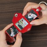 Porte-Clés en Cuir PU Personnalisé avec 3 Photos de Famille et Texte Gravé Cadeau Anniversaire Fête des Pères pour Papa Mari