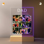 Personalised 2-9 Photos Collage LED Night Light with Wood Base and Text Home Decoration Father's Day Birthday Gift for Daddy Grandpa