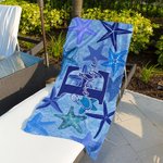 Gepersonaliseerd strandlaken met zeester en schelp Tie-Dye sneldrogend met naam en initiaal Verjaardagscadeau voor familie en vrienden