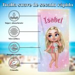 Toalla de playa personalizada con personaje de dibujos animados y nombre esencial para viajes regalo ideal de fiesta en la playa para niñas y mujeres
