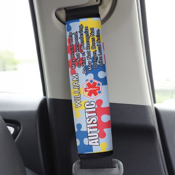 Personalizzato Autistico Puzzle Piece Design Morbido Copricintura con Nome Accessori Auto Autismo Bisogni Speciali Regalo per Bambini Autistici Genitori