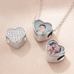 Personalizada de plata esterlina de cristal del corazón de fotos encanto accesorio ajuste collar pulsera de San Valentín Día de cumpleaños de regalo para los amigos de la familia