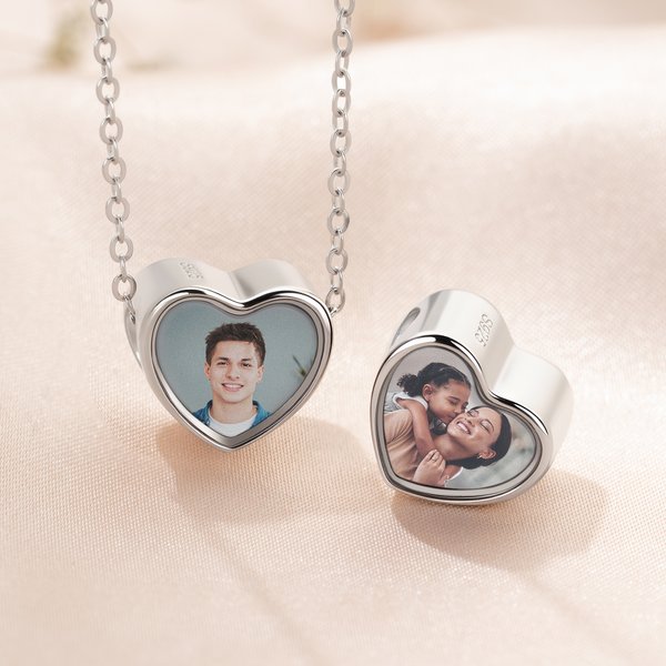Breloque en Argent Sterling Forme de Coeur avec Photo Personnalisée Cadeau Anniversaire Saint-Valentin pour Famille Ami