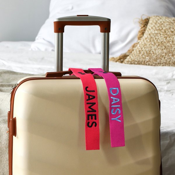 Personalized Multicolor Embroidered Name Luggage Tag with Snaps Travel Business Trip Accessories Birthday Gift for Students Travel Lovers
