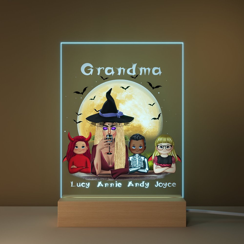Personalized Witch Vampire Bat LED Night Light with 7 Colors Light Wooden Base Home Decor Halloween Gift for Family 5