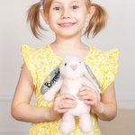 Personalized Floral Ear Stuffed Bunny Plush Toy with Embroidered Text Baby Shower Easter Birthday Gift for Boys Girls