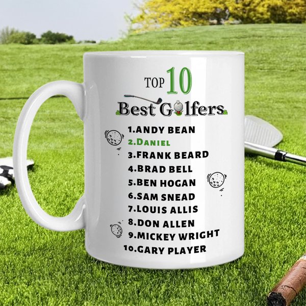 Personlig Morsom topp 10 golfere 11 oz keramisk kaffekrus med navn Game Day bursdagsgave til golfelsker ektemann pappa