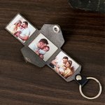 Porte-Clés en Cuir PU Personnalisé avec 3 Photos de Famille et Texte Gravé Cadeau Anniversaire Fête des Pères pour Papa Mari