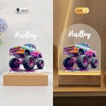 Personalisiertes Cartoon Stunttruck Offroad-Fahrzeug LED-Nachtlicht mit Holzsockel 7 Einstellbaren Farben Wohndeko Geburtstagsgeschenk für Kinder