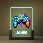 Personalisierte bunte Splash Ink Gamepad LED-Nachtlicht mit Pixel Name und hölzerne Basis Kinderzimmer Dekoration Geburtstagsgeschenk für Kinder