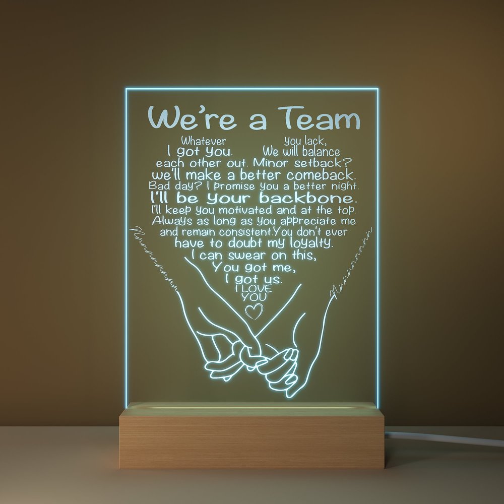 Personlig Pinky Promise Love Vows Rainbow LED-nattlys med trebunn Hjemmedekorasjon Valentinsdag Gave til par 5