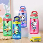 Borraccia da 475 ml personalizzata con motivo dell'unicorno o dinosauro con cannuccia in silicone e manico regalo di rientro a scuola per bambini