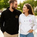 Personalised Just Married Mrs Mr Multicolour 100% Cotton Zip Up Hoodie with Name Wedding Bridal Shower Honeymoon Gift for Bride Groom Couple